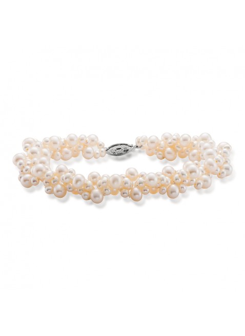 Ladies 14 Karat White Gold 7 inch Roped Freshwater Pearl Strand Bracelet. 3-5.5mm