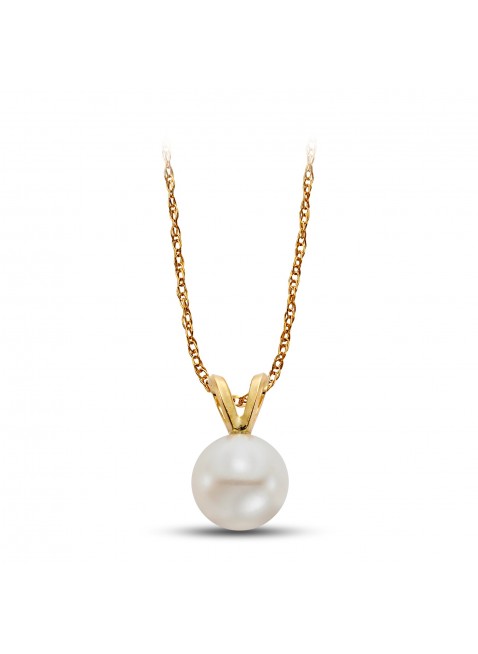 Ladies 14 Karat Yellow Gold Single Cultured Pearl Necklace. 7-7.5mm