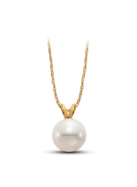 Ladies 14 Karat Yellow Gold Freshwater Solitare Pearl Necklace. 7.5-8.0mm