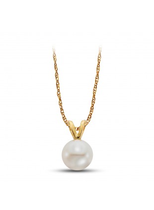 Ladies 14 Karat Yellow Gold Single Cultured Pearl Necklace. 7-7.5mm