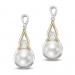 Ladies 18 Karat Two Tone Single Freshwater Pearl Drop Earrings With a 0.04 ctw of Diamonds. 8-8.5mm