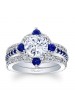 Blue Sapphire Halo Bridal Set 