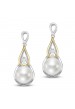 Ladies 18 Karat Two Tone Single Freshwater Pearl Drop Earrings With a 0.04 ctw of Diamonds. 8-8.5mm
