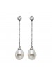 Ladies 14 Karat White Gold Freshwater Pearl and Diamond Chain Fashion Earrings. 0.20 Carat Total Weight.
