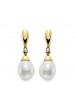 Ladies 14 Karat Yellow Gold Freshwater Pearl and Diamond Fashion Dangle Earrings. 0.03 Carat Total Weight. 7.5-8mm